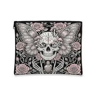 Skull Canvas with Zipper, Gothic Alternative Butterfly Rose Halloween Black Portable with Zipper Mini Makeup Bag for Travel, Bathroom, Vanity Organizer and Purse Storage, Black, 7x9 Inch, Gothic