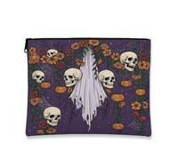 Skull Canvas with Zipper, Gothic Vintage Pumpkins Rose Halloween Violet Canvas with Zipper Makeup Bags for Women for Travel, Bathroom, Vanity, Purse Storage and Gifts, Purple, 7x9 Inch, Gothic