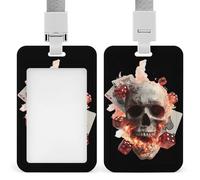 Skull Cards Deadly Game Fashion ID Badge Holder Sliding Vertical Name Tag Card Protector with Lanyard