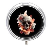 Skull Cards Deadly Game Round Pill Box Organiser 3 Compartment Medicine Case