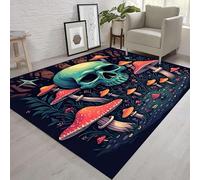 Skull Carpet, 80x150cm, Forest Tree Dark Night Mushroom Gothic Horror Theme Indoor Rug, Machine Washable Low Pile Non-Slip Carpet, Large Area Rugs for Indoor Decoration for Living Room Dining Room