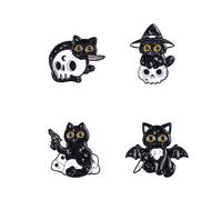 Skull Cat Enamel Brooches & Pins - Cute Animal Kitten with Knife, Black Cat, Skull Bat Lapel Badges