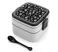 Skull Cat Moon Gothic Adult Bento Box Two Layers Lunch Box Stackable Lunch Containers with Spoon for Work Camp Travel