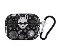 Skull Cat Moon Gothic Airpod Pro Case AirPods 2 Case for Women Hard Shell Protective Cover with Carabiner Keychain Compatible with AirPods Case 2nd 1st Generation, Front LED Visible Black