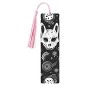 Skull Cat Moon Gothic Metal Bookmarks with Tassel,Cool Book Markers for Reading Women, Men,Aluminum Hanging Ornament Fancy Handmade Craft Reading Accessories Gift for Book Lovers S