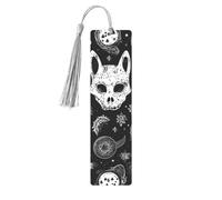 Skull Cat Moon Gothic Metal Bookmarks with Tassel,Cool Book Markers for Reading Women, Men,Aluminum Hanging Ornament Fancy Handmade Craft Reading Accessories Gift for Book Lovers S