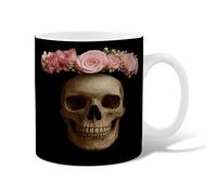 Skull Ceramic Coffee Mug, Gothic Dark Roses Floral Royal Halloween Black Novelty Office Drinking Cup with Handle Gift for Friends Family Coworkers Teachers Couples Employees 15 Oz
