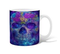 Skull Ceramic Coffee Mug, Halloween Bohemian Roses Leaves Halloween Violet Novelty Work Drinking Mugs with Handle Gift for Friendship Family Colleague Staff Sweetheart Teachers 15 Oz