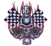 Skull Checkered Flag Hot Rod Large Biker Jacket Back Sew On Embroidered Patch
