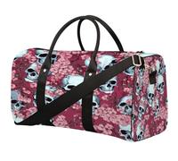 Skull Cherry Blossom Sports Tote Gym Bag for Men & Women, Water Resistant Foldable Travel Duffel Bag, Lightweight Carry-On Weekender Overnight Bag for Workout Hospital