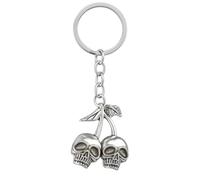 Skull Cherry Keychain, Dark Gothic Punk Style Accessory with Skeleton Head and Leaf Charms, Unique Bag Charm for Men Women, Edgy and Creative Key Chain for Handbag, Backpack, Car Keys