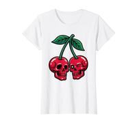 Skull Cherry Lover Skulls Whimsical Fashion Quirky Halloween Value Graphic T-Shirt, Women, White, M