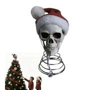 Skull Christmas Tree Topper, Gothic Skull With Santa Hat Christmas Tree Decorations, 5 Inch Skeleton Head Party Props, For Halloween Garden Home Lawn Haunted House