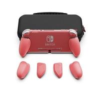 Skull & Co. GripCase Lite Bundle: A Comfortable Protective Case with Replaceable Grips [to fit All Hands Sizes] for Nintendo Switch Lite [with Carrying Case] - Coral
