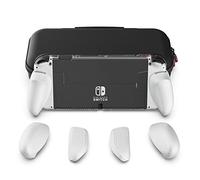 Skull & Co. GripCase OLED Bundle for Nintendo Switch OLED Model: A Dockable Transparent Protective Cover Case with Interchangeable Grips [to fit All Hands Sizes] [with Carrying Case] - OLED White