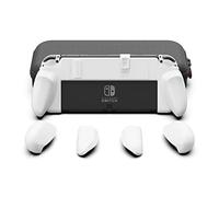 Skull & Co. NeoGrip Bundle for Nintendo Switch OLED and Regular Model: An Ergonomic Grip Hard Shell with Replaceable Grips [to fit All Hands Sizes] [with Carrying Case] - OLED White