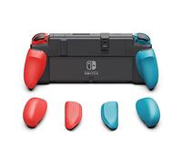 Skull & Co. NeoGrip for Nintendo Switch OLED and Regular Model: An Ergonomic Grip Hard Shell with Replaceable Grips [to fit All Hands Sizes] [No Carrying Case] - Neon Blue(L)+Neon Red(R)