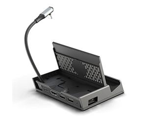 Skull & Co. SteamDock Pro with Detachable Portable USB Hub HDMI TV Adapter for Steam Deck, ROG Ally, Smartphone and MacBook- Black (with Extension Cable)