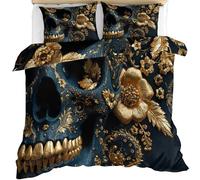 Skull Comforter Cover Gilded Floral Skull Duvet Cover Flower Relief Bedding Set Gothic Fantasy Comforter Set Soft Microfiber for Bedroom King 230 x 220 cm