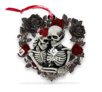 Skull Couple Ornaments for Christmas Decorations, Skull Ornaments Xmas Tree Decor, Wedding Ornament for Newlyweds, Wood Ornament Keepsake Gifts for Him Her Couples Engagement (01-Skull-Rose)