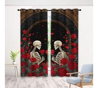 Skull Couple Pattern Curtains for Bedroom - Red Rose Printed Blackout Curtains Eyelet - Thermal Insulated Window Drapes for Living Room Home Decor - 117x229 cm - 2 Panels Z5pf414