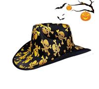 Skull Cowboy Hat,Skull Pattern Western Sun Hat with Lanyard | Costume Accessory for Family Gathering Stage Show Festival Halloween Birthday School Plays Theater Performance