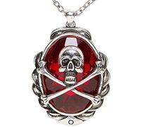 Skull & Cross Bones Red Gem Necklace Women's Halloween Costume Fancy Dress