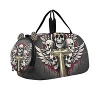 Skull Cross Y2k Goth Small Gym Bag with Shoes Compartment Large Capacity Carry On Weekender Bag for Beach Swim Bags Pool Sports