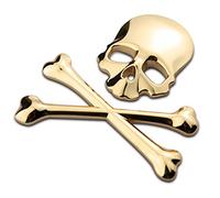 通用 Skull Crossbone Pirate Car 3D Emblem Logo Chrome Metal Badge Sticker Decal Decorations Side Fender Rear Trunk Sticker (Gold)