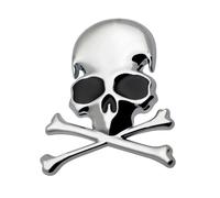 Skull & Crossbones 3D Metal Emblems for Vehicles, Silver black