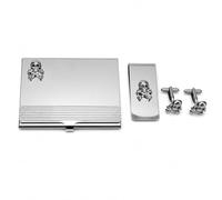 Skull & Crossbones Business Card Holder, Money Clip & Cufflink Set for Men - Onyx Art BMC19 Premium Skull Gift Set, Matching Gothic Accessories for Bikers, Rock Fans & Formal Wear