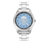 Skull & Crossbones Fashion Arabic Numerals Quartz Wrist Watch Stainless Steel Wristwatches for Men Women