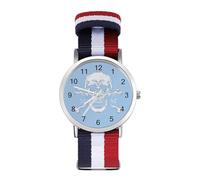 Skull & Crossbones Fashion Quartz Watches Arabic Numerals Wristwatch with Adjustable Strap for Men Women