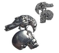 Skull Crow Pin Gothic Steampunk Badge Raven Brooch Lapel Death Head Skeleton Pirate Jacket Bag Metal Halloween Punk Emo Goth Bird Pecking Horror Scary Pagan Jewellery Accessory Remains