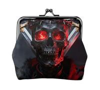 Skull Crown Fire Leather Coin Purse for Women-Small Kiss Lock Wallet, Mini Card Holder for Keys Lipstick, Cute Change Purse for Travel