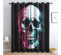 Skull Curtains 213cm Drop, Horror Trippy Skull Gothic Skeleton Patterned Blackout Curtains for Bedroom, Living Room Decor, Soft Thermal Insulated Eyelet Drapes for Windows - 2 Panels