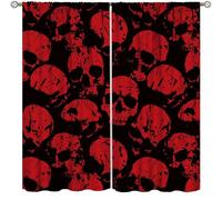 Skull Curtains,Black Red Gothic Horror Halloween Print Decor Drapes for Bedroom Living Room Kitchen Window Treatment 2 Panels Set Total Size 42" W X 45" L Inch