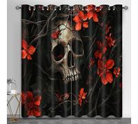 Skull Curtains for Bedroom, Dark Skull Light Filtering Curtains Thorn Flowers Kitchen Window Curtain for Beauty Salon Spa Library, 46.1" x 90.2", 2 Panels