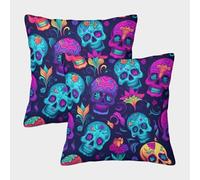 Skull Cushion Covers Set of 2 Abstract Art Cushion Cases Square Pillowcases for Sofa Chair Living Room with Smooth Invisible Zip Furniture Decorative 50x50cm