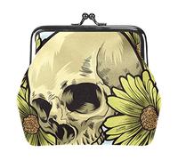 Skull Daisies Women’s PU Leather Coin Wallets Girls Mini Buckle Coin Purse Pouch