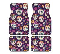 Skull Daisy Flower Car Mats 4 Pieces Sugar Skeleton Universal Floor Car Mats Non-Slip Vehicle Carpet for SUV Van Truck Sedan