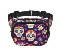 Skull Daisy Flower Double Layer Waist Bag Pack Sugar Skeleton Bum Bag Fanny Pack for Men Women, Adjustable Belt Bag for Travel Hiking Running Cycling Festival