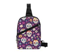 Skull Daisy Flower Foldable Sling Bag for Men Women Water Resistant Chest Bag Sugar Skeleton Fanny Pack Crossbody Backpack for Travel Hiking Sports