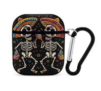 Skull Dancing Dia De Los Muertos Funny Case Cover Compatible for AirPods 1 & 2 Earbuds Protective Hard Cover with Keychain
