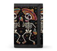 Skull Dancing Dia De Los Muertos Funny Trifold Wallet RFID Blocking Front Pocket Wallets with ID Window Gifts for Men Women