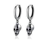 Skull Dangle Hoop Earrings for Men Women S925 Sterling Silver Punk Gothic Unique Skeleton Head Drop Dangling Cartliage Earrings