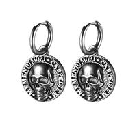 Skull Dangle Hoop Earrings: Punk Gothic Skeleton Memento Mori Coin Huggie Hoop Earring Drop Dangle Earrings Jewelry Gifts for Mens Womens