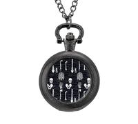 Skull Dark Skeleton Anatomy Vintage Pocket Watch Alloy Pendant Watches Necklace Gift for Men Women Black-Style