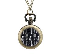 Skull Dark Skeleton Anatomy Vintage Pocket Watch Alloy Pendant Watches Necklace Gift for Men Women Coppery-Style