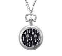 Skull Dark Skeleton Anatomy Vintage Pocket Watch Alloy Pendant Watches Necklace Gift for Men Women Silver-Style